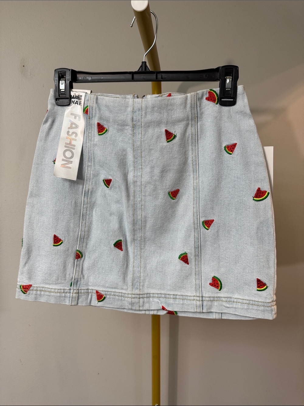 Tinseltown Light Blue Denim Mini Skirt with Watermelon Embroidery NWT XS